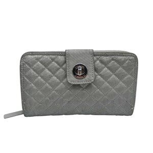 Vera Bradley Silver Microfiber RFID Turnlock Wallet